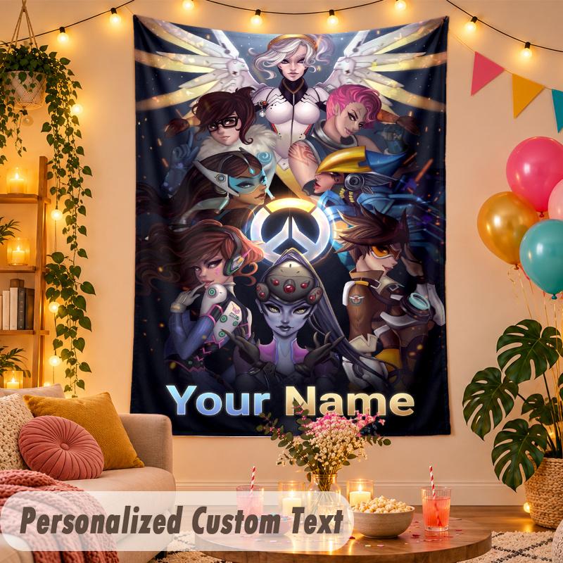 Overwatch Personalized Wall Tapestry Custom Name Text Polyester Hanging Decor Home Room