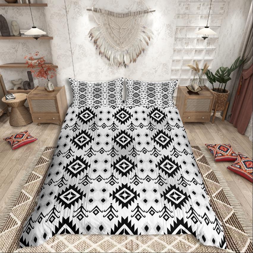 Homewish Tribal Aztec Duvet Cover Set,Bohemian Theme Bedding Set for Teens,exotic Style Decor