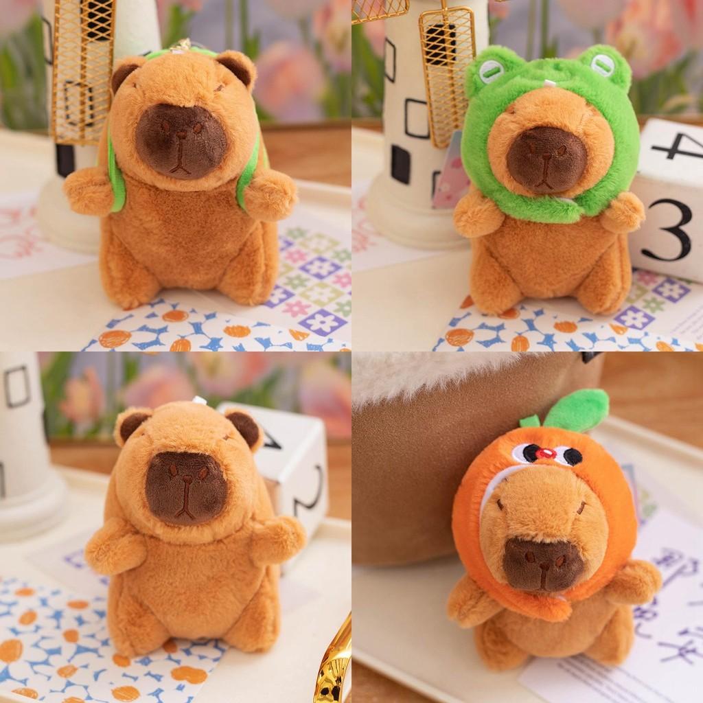 Orange Hat Frog Capybara With Backpack Plush Keychain Toy Decoration Pendant