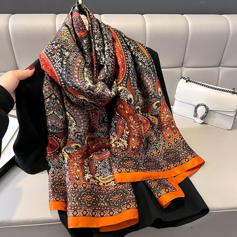 Silk Feeling Scarf Head Scarf Fashion Scarves Long Lightweight Sunscreen Shawls for Women