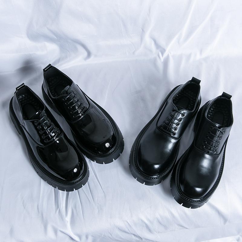 Внешняя торговля 2025 весна и осень новая квадратный носок черный мужской большой размер ретро глянцевая толстая подошва увеличивающая рост со свадебными туфлями жениха из кожи