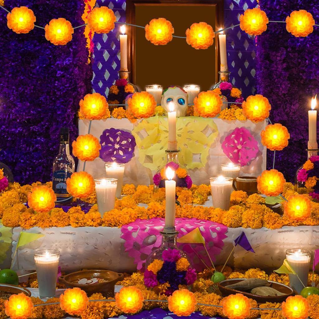 Искусственные гирлянды из бархатцев, Подвесные гирлянды-украшения, Для Дивали, Украшения для создания атмосферы ужаса, Общая длина 10 футов, 20 лампочек