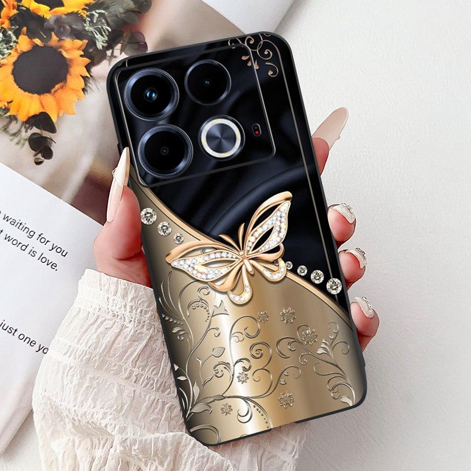 Для чехла Infinix Note 40 40x 40Pro Plus Note40 Pro+ Чехол для телефона Цветы Бабочки Lxuru Женская Мода Мягкий Силиконовый Чехол