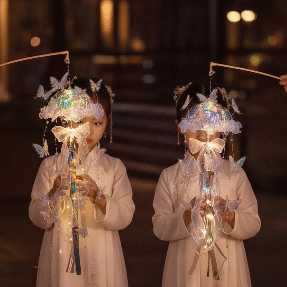 Handmade Jellyfish Lantern Glowing Dreamy Style Butterfly Lamp Beaded Tassel Easy-to-Make Handheld Light Children Gift