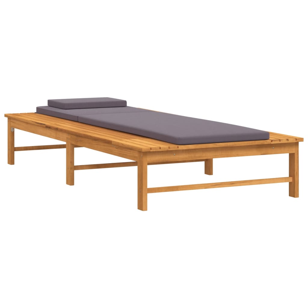 Sun Lounger with Dark Grey Cushion & Padding Solid Acacia Wood