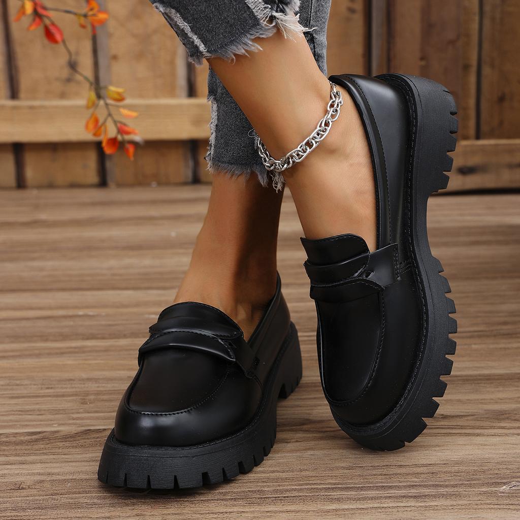 Fashion Rimocy Solid Color Platform Loafers Shoes for Women 2025 Spring New Black Pu Leather Flats Woman Comfortable Slip On Boat Shoes