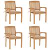 VidaXL Stackable Garden Chairs with Cushions 4 Pcs Solid Teak