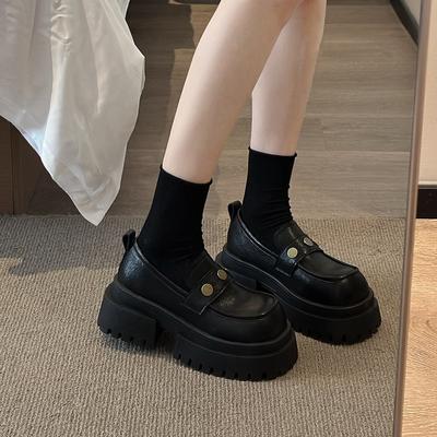 Женские туфли на толстом каблуке с одним ремешком, из маленькой кожи, весенне-осенние новые туфли на толстой подошве, увеличивающие рост, британские лоферы-маффины, одинарные туфли