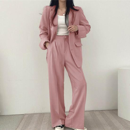 Женский комплект из 2 шт./компл., пальто, брюки, формальный деловой стиль, однобортный кардиган с длинным рукавом и воротником-стойкой, высокая талия, широкие брюки, однотонные брюки