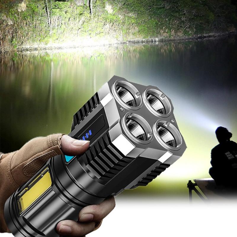 Мощные 4 светодиодных фонаря, походный фонарь с 4 ламповыми бусинами и боковым фонарем COB, перезаряжаемый портативный ручной фонарь, 4 режима освещения