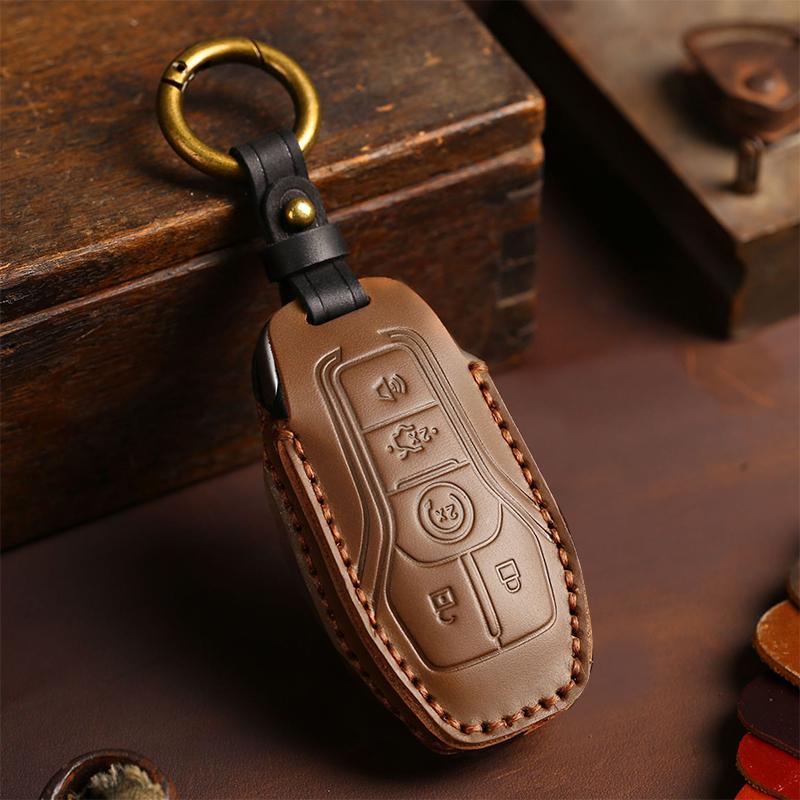 Leather Car Remote Key Case Cover Shell for Ford Fusion Mondeo Mustang F 150 Explorer Edge 2015 2016 2017 2018