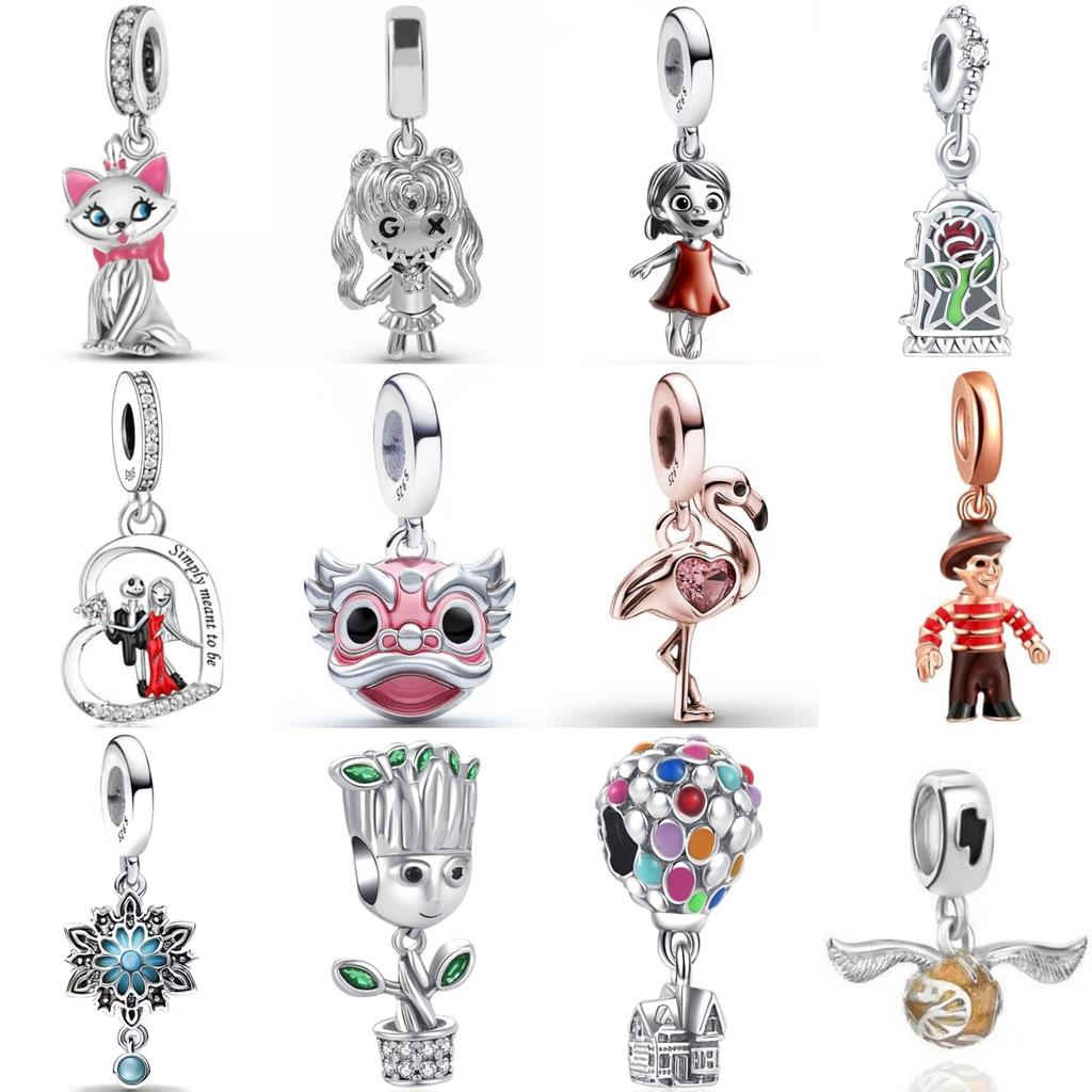 925 Silver Air Balloon Rose Girl Charms Fit European Bracelet, DIY Jewelry Making Accessories for Women