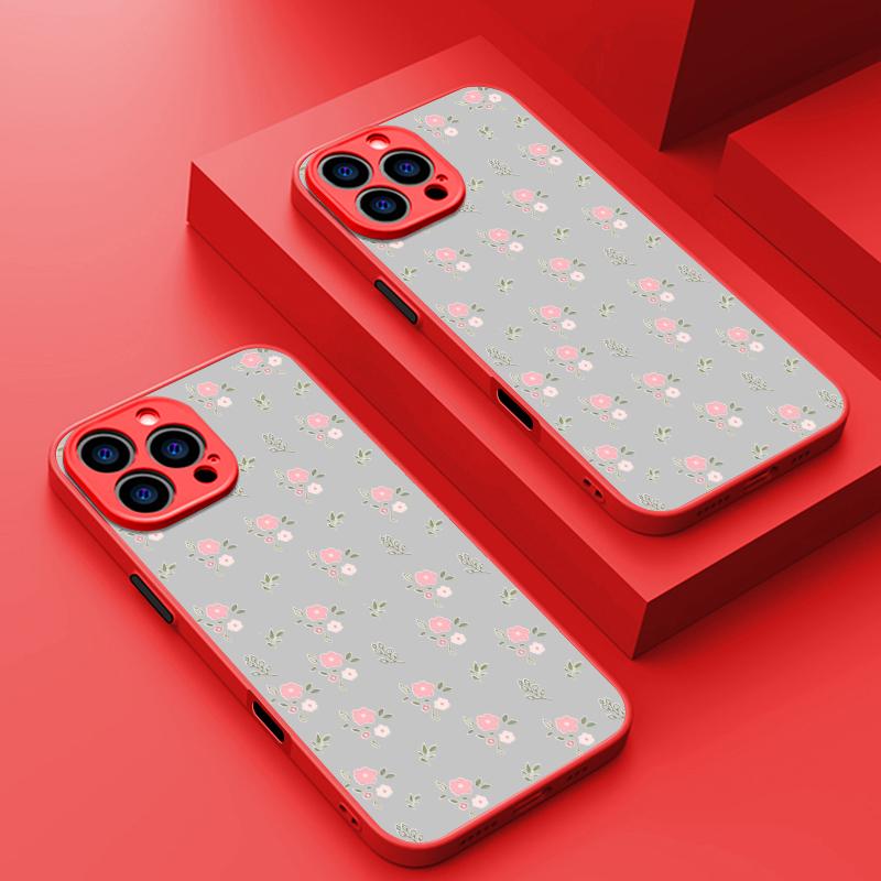 Розовый маленький цветочный узор Жесткий ПК чехол для телефона iPhone 16 15 14 13 12 Pro Max 11 Противоударный мягкий край Прозрачный тонкий матовый чехол Чехол