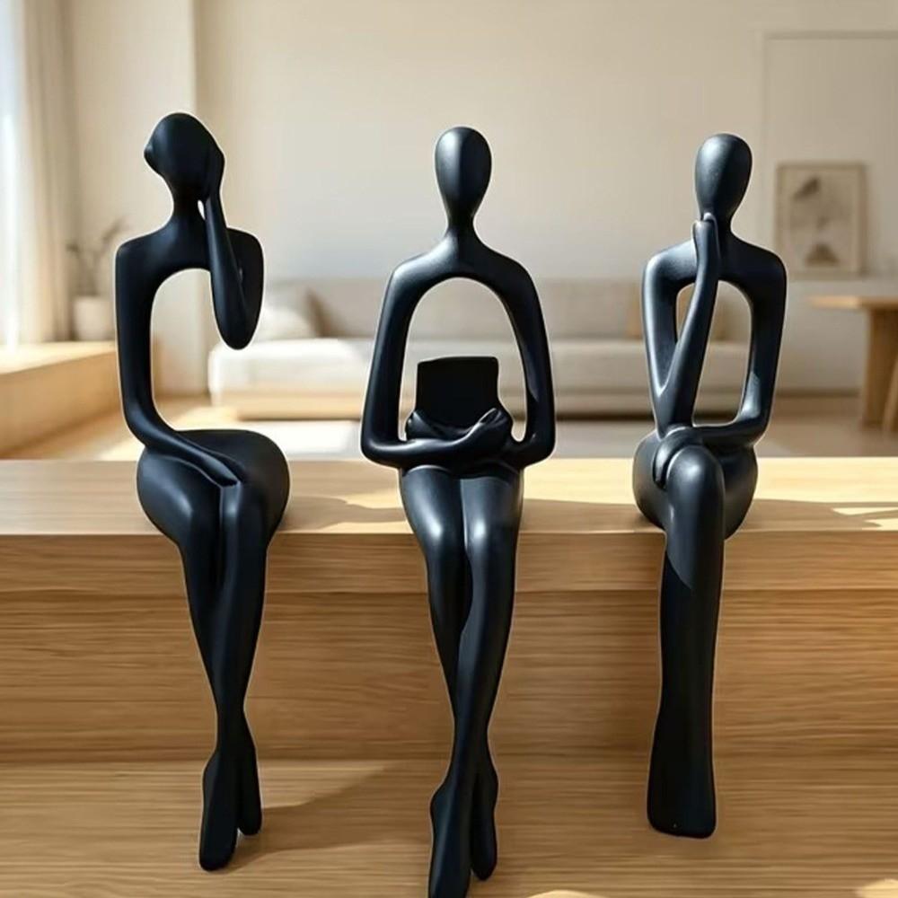3Pcs 3D Printed Thinking Figurine Edge Sitter Decor Long Leg Figure Art Ornament Bedroom