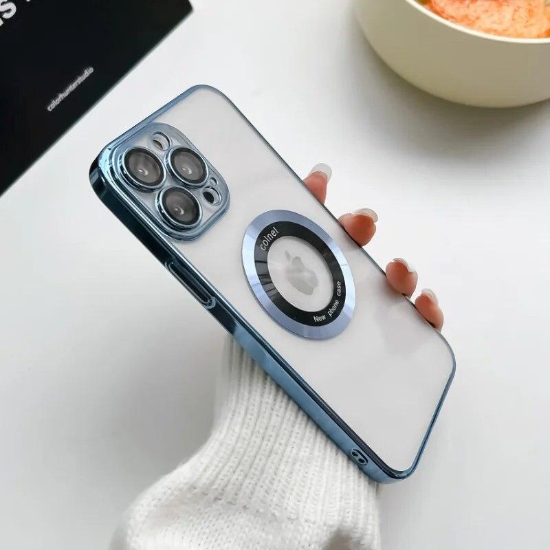 Роскошный магнитный прозрачный чехол для защиты линз Magsafe для iPhone 14 15 13 12 11 Pro Max Plus, задняя крышка с беспроводной зарядкой