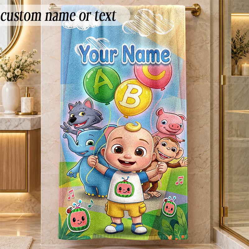 Beach TowelCocomelon Custom Name Text Personalized Soft Towel for Beach Pool Indoor Home Decor Gift