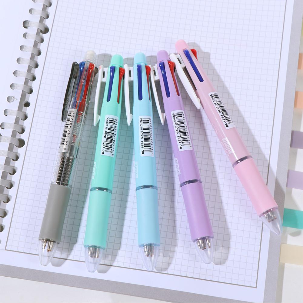 4pcs 1 Automatic Pencil Multicolor Retractable Pen 5 in 1 Press Roller Ball Pen School