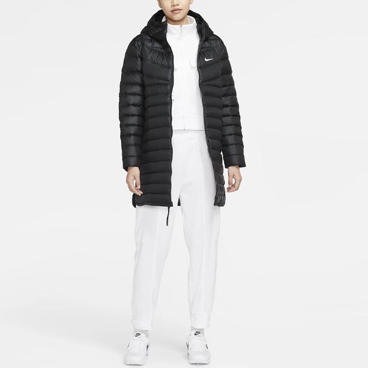 Nike Спортивная куртка Windrunner Down-Fill Warm Solid Color Mid-Length с капюшоном Winter Women Upper Clothing Black CU5092-010