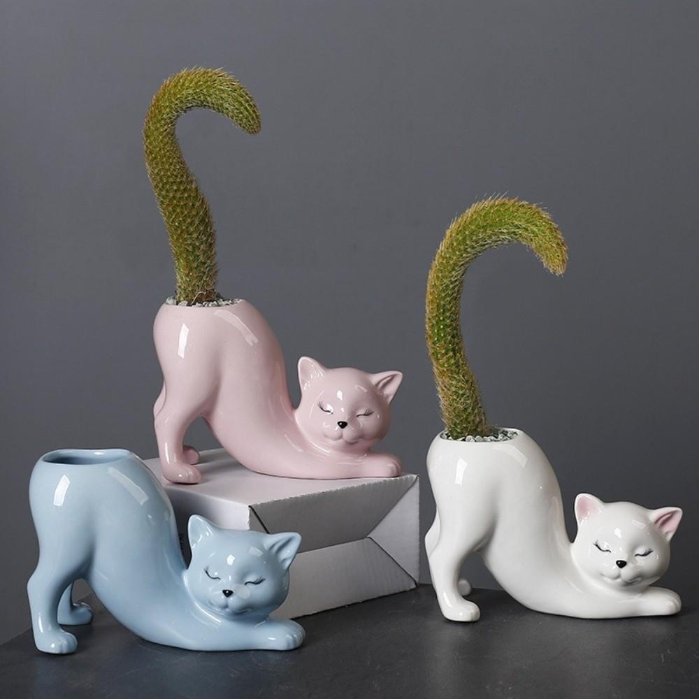 Cute Cat Tail Cat Tail Succulent Planting Pot Ceramic Flower Vase Flowerpot Decoration Accessories