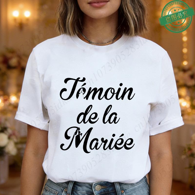 Team De La Mariée Future French Bachelorette EVJF Party T-shirts Bridal Shower Wedding Tops with Bride Silhouette Print Blouses