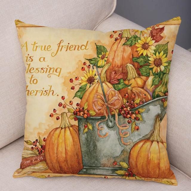 Color Watercolor Pumpkin Pillowcase Super Soft Polyester Decorative Plant Cactus Cushion Cover Suitable for Car Sofa Pillowcase