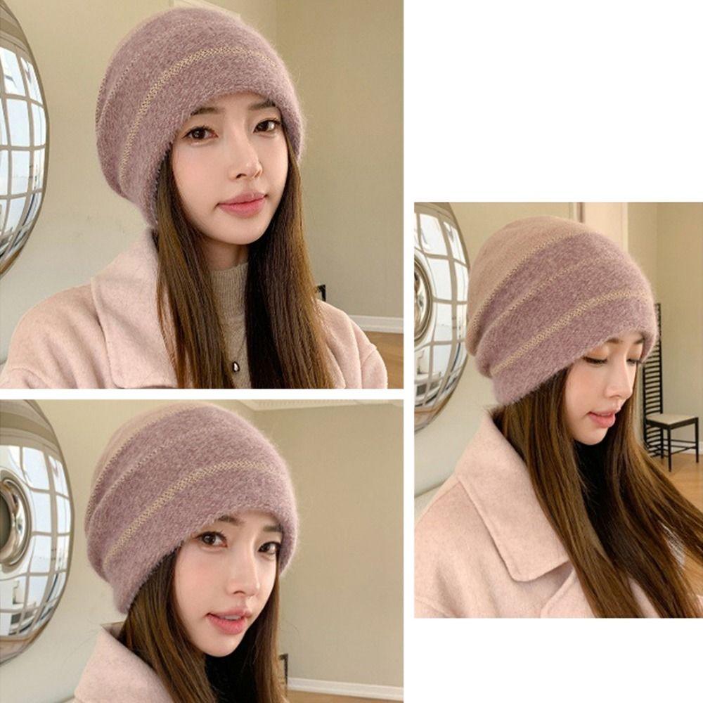 Утолщенная вязаная шапка, ветрозащитная шапка-пуловер, повседневные шапочки-боннет для женщин и девочек