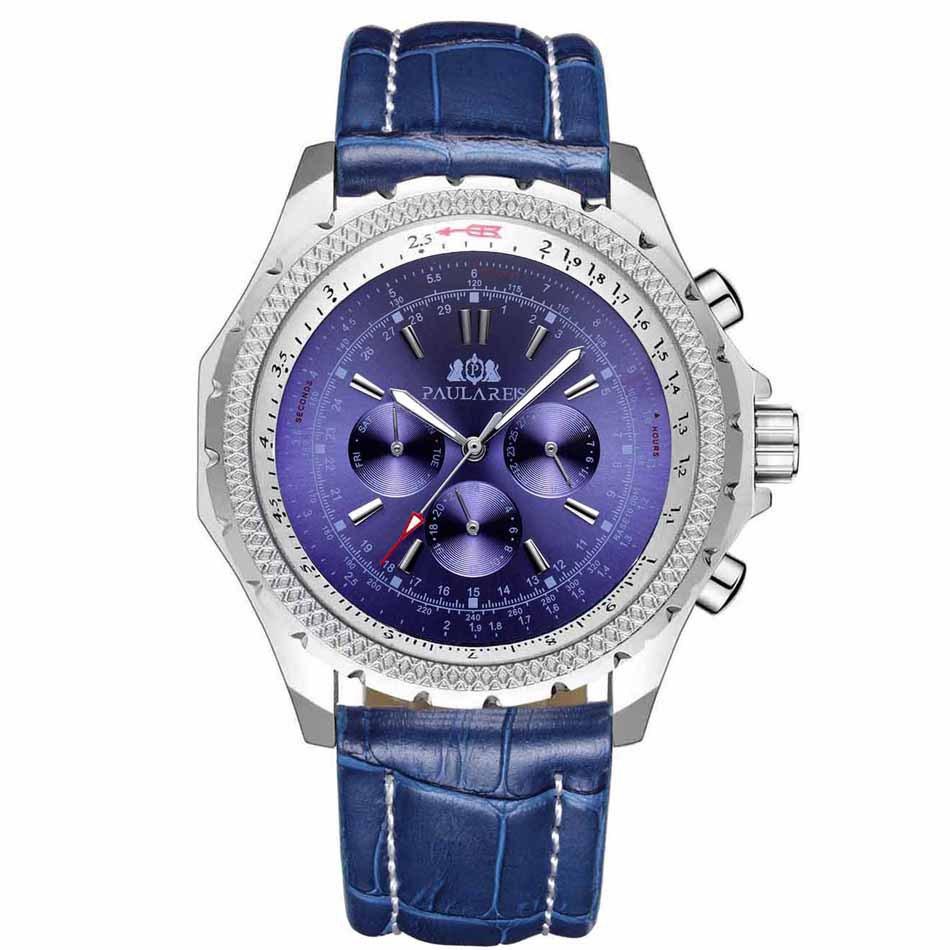 Paulareis Fully Automatic Mechanical Multifunctional Luminous Men's Watch Copper Belt Leather Automatic Watch