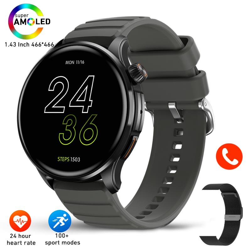1,43-дюймовый Amoled Bluetooth Call Smart Watch для мужчин 100+ спортивный режим экрана всегда отображает водонепроницаемые спортивные умные часы для женщин