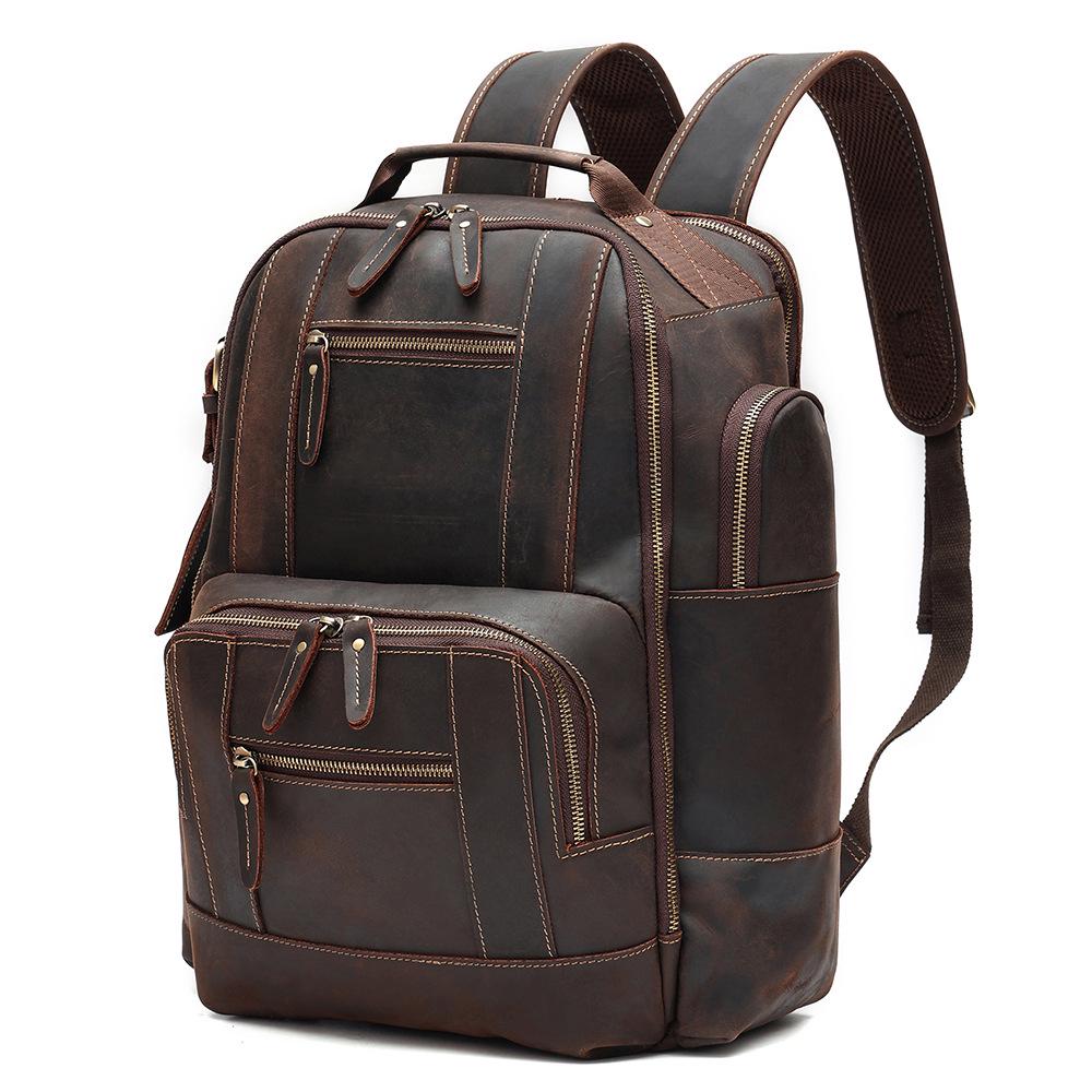 Men's Large Capacity High-End Crazy Horse Leather Backpack