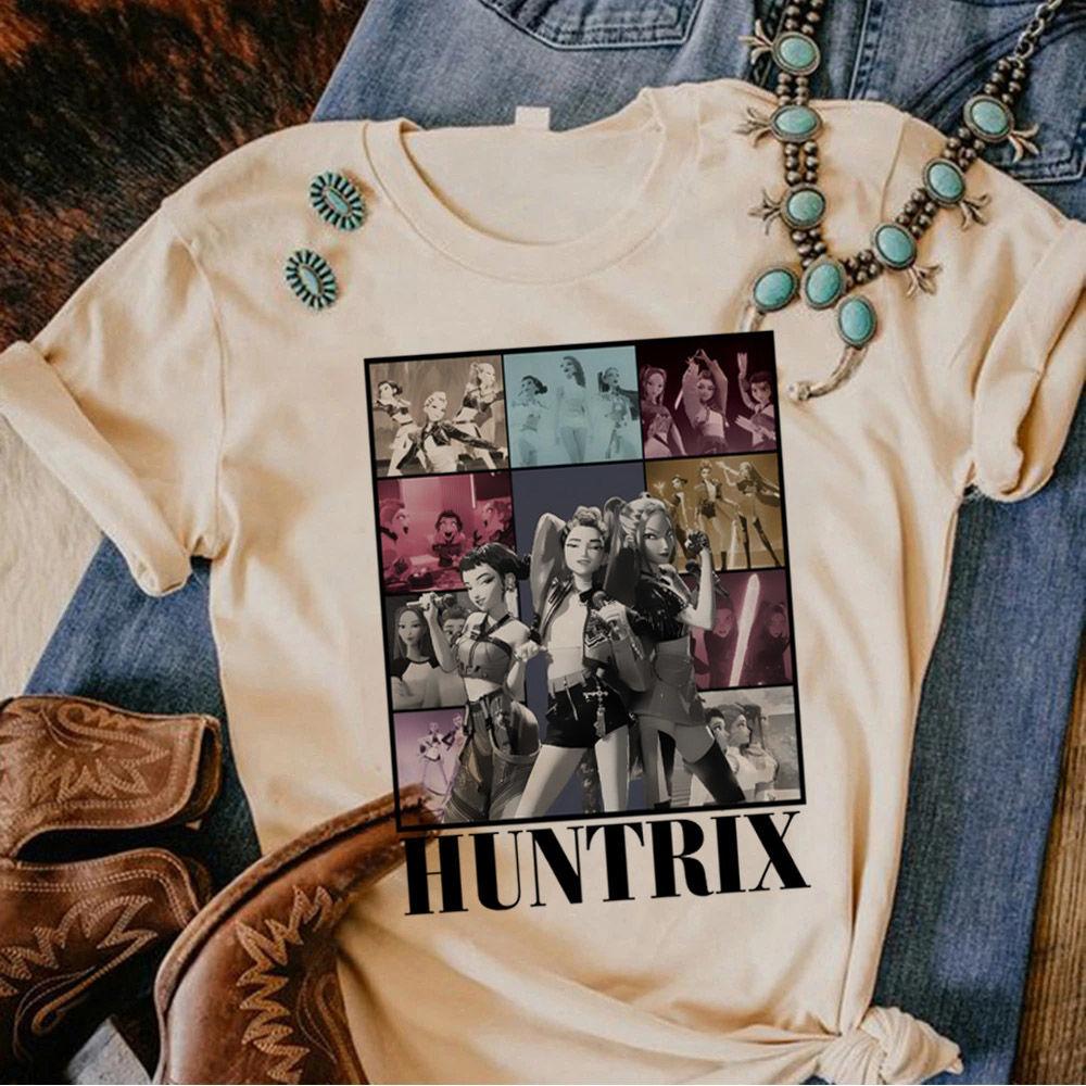 Huntrix Girls Kpop Охотницы на демонов Двусторонняя футболка Футболка в стиле аниме С изображением Руми Миры Зои Девичья группа Волшебный воин Топы для фанатов