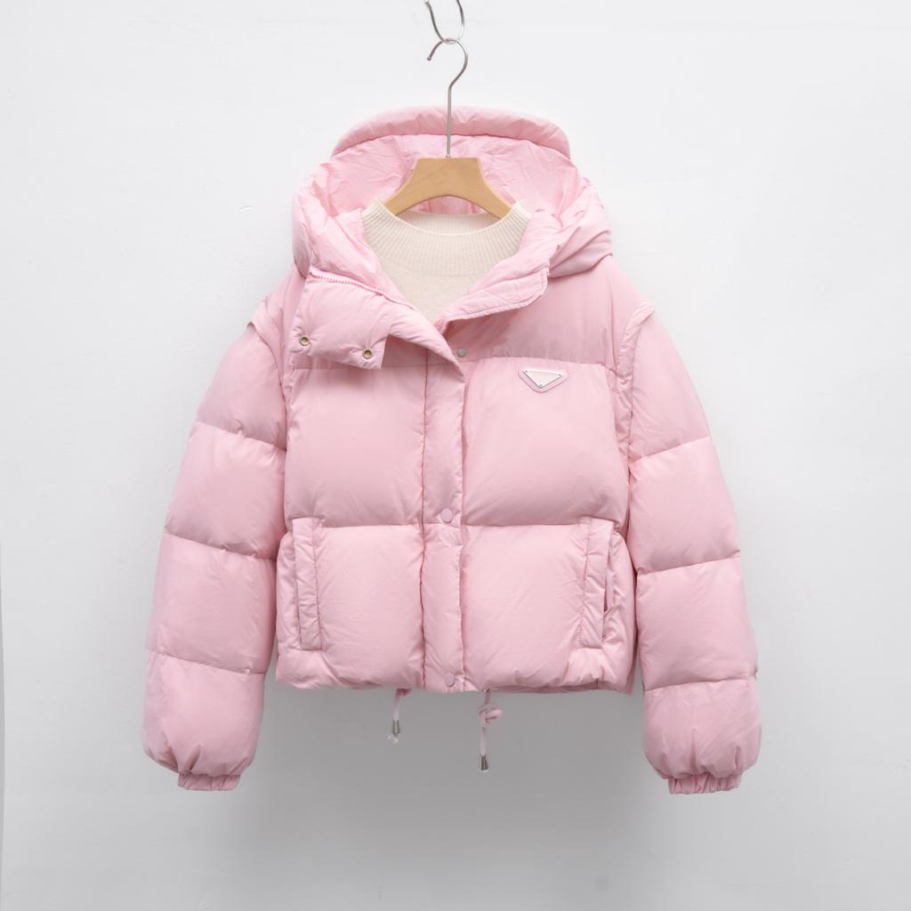 Solid Color Removable Sleeves Down Cotton Clothes Women's Winter New Design Short Vest Hooded Bread Clothes