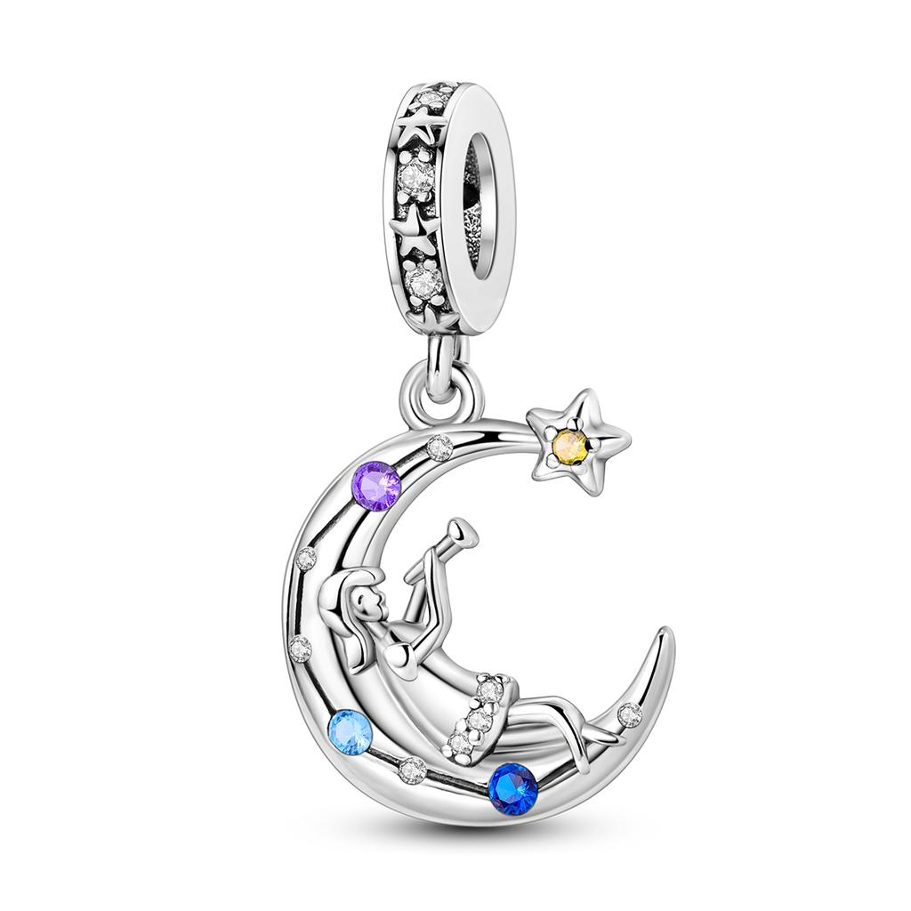 Серия «Счастливая звезда» Медные сверкающие бусины-шармы в форме звезды и сердца Подвеска Подходит для оригинального браслета Подарок для женщин