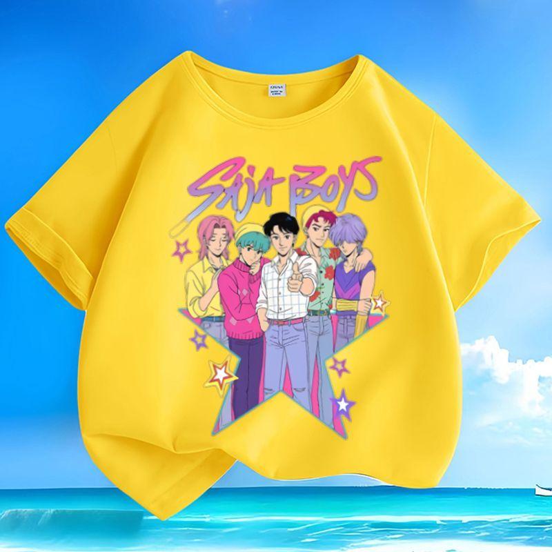 Boys and Girls' Demon-hunting Girl Group SAJABOYS Boys' Group Shirt, Summer Children's Casual Short-sleeved Pure Cotton T-shirt