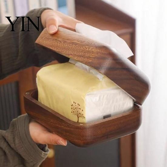 Wooden Tissue Box Holder Solid Wood Box, Rectangular Dispenser, Flip Top Natural Grain Lid Napkin Case for Living Room Bedroom And Hotel Office Desk