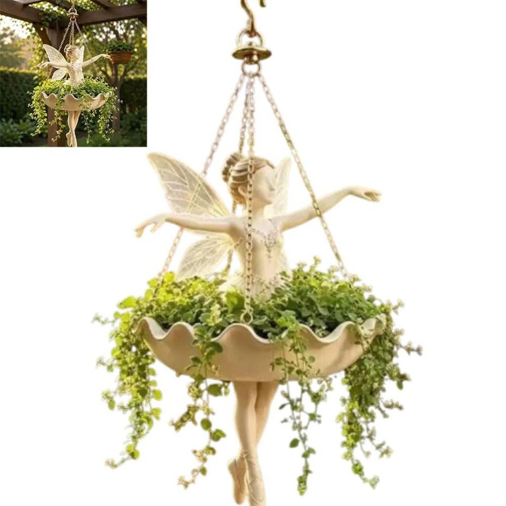 Resin Mermaid Planter Winged Fairy Decorative Plant Holder  Indoor Outdoor Garden