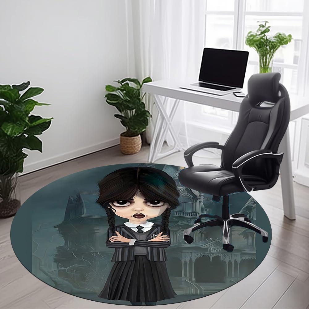 1PC Wednesday Office Round Area Rug, Indoor Mat Suitable For Office, Under Office Chairs Bedroom Living Room Home Decor, Room Deco110