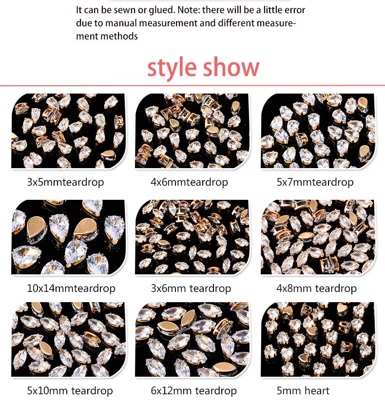 Стразы из циркония с плоской основой в форме капли кубического циркония Когти Пришиваем прозрачный циркон для колец Серьги Аксессуары для одежды своими руками