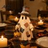 Reusable Halloween Party Supplies Patchwork Ghost Ornament, Hanging Pumpkin Lantern Resin Vintage Stable Base Figurine Set Decorative Figures for Home