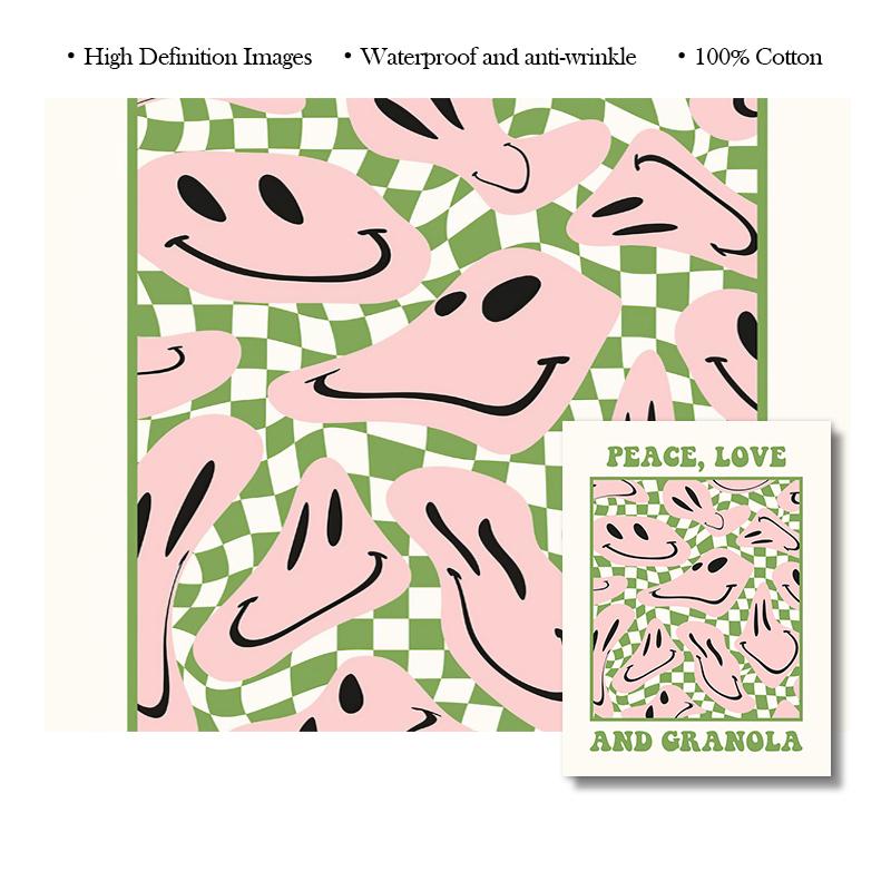 Abstract Smiley Poster Aesthetics Rainbow Bear Print Hippie Doodle Canvas Painting Checkerboard Art Wall Picture Home Room Decor