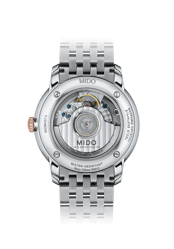 Watch BARONCELLI White Dial Stainless Steel Sapphire Crystal Automatic 3 ATM Water Resistant 39MM Swiss Watch Brand Combi [Mido] Self-winding