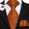 Hi-Tie Fashion Mens Wine-Red Paisley Necktie Hanky Cufflinks for Business Wedding