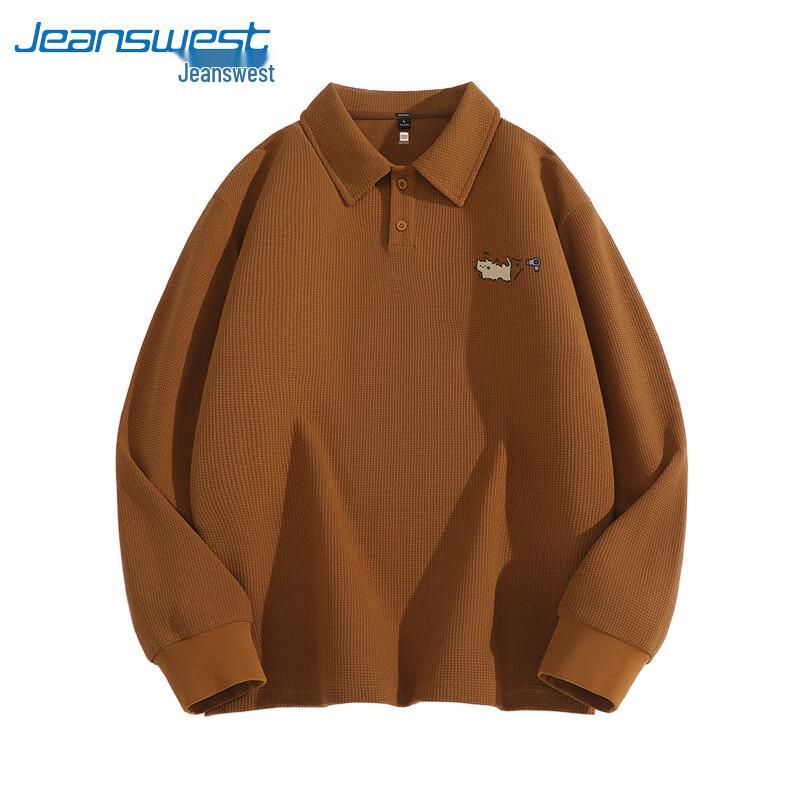 Мужская толстовка поло Jeanswest из вафельного трикотажа плотной вязки с принтом мультяшного кота