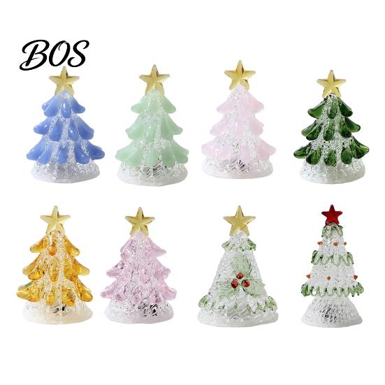 Colorful Glass Table Decorations Handmade Christmas Tree Lighted Figurine, Mini Luminous Xmas Miniature Crystal Ornament Night Light, Art Tabletop