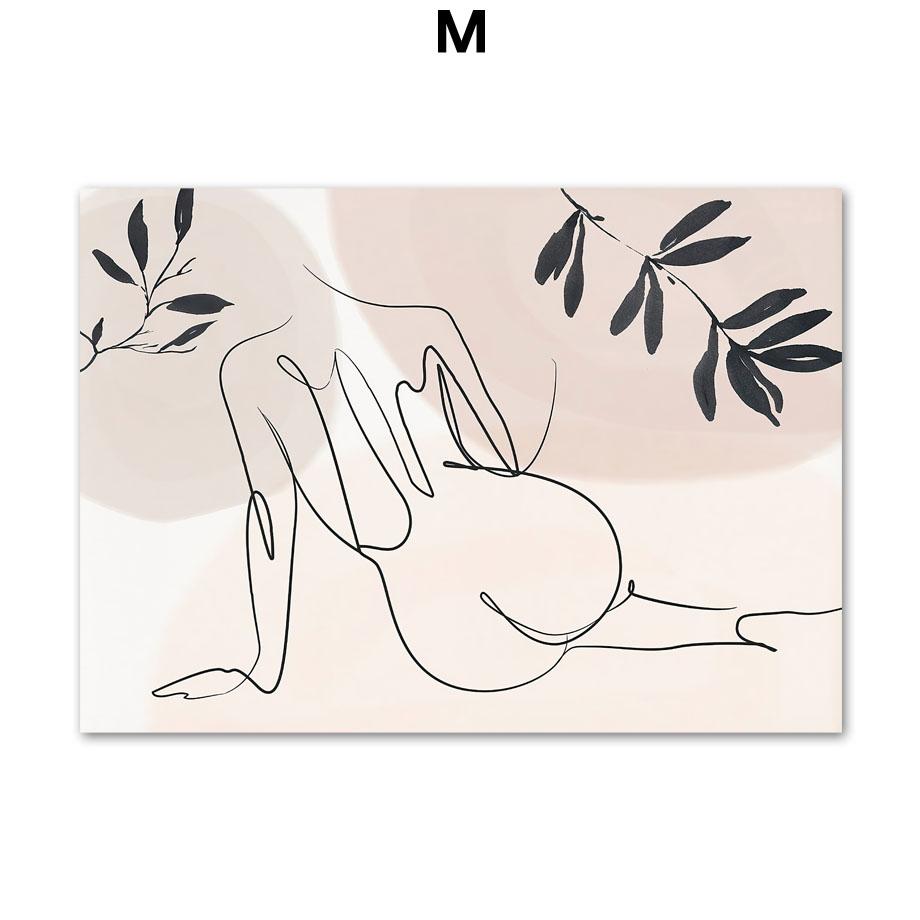 Ваза в стиле бохо с листьями и женскими линиями, геометрические абстрактные постеры и принты, картины на холсте, скандинавские настенные картины, декор гостиной