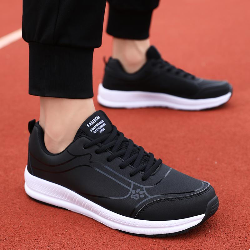 Модная беговая обувь Водонепроницаемые кроссовки из искусственной кожи Уличная спортивная обувь Мужские легкие кроссовки для ходьбы Повседневные кроссовки для мужчин Черные45