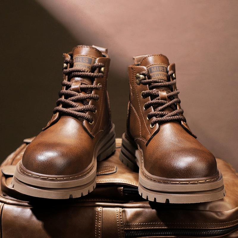 FashionStreet Style Men Leather Boots Thick Sole Non-slip ManAnkle Botas Non-Slip Outdoor Motorcycle Boots Versatile Leisure Walk Shoes