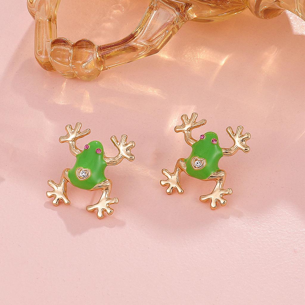 1/2 Pairs Frog-Shaped Earrings Sparking Rhinestones Inlaid