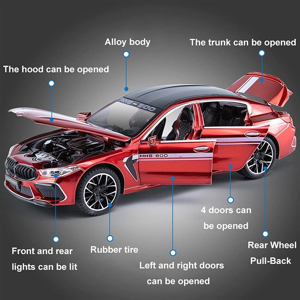 1/24 Scale M8 Diecast Car Model Toy, Pull Back Toy Vehicle with Sound and Light for Kids Toddler Boys Girls Gift Collection