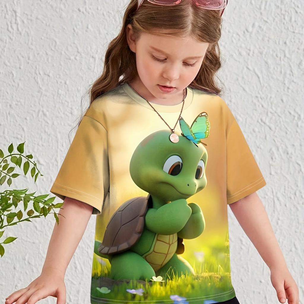 Детская одежда Одежда для девочек Футболка с коротким рукавом для девочек с принтом животных из мультфильмов Повседневная футболка с круглым вырезом для девочек Летняя детская одежда