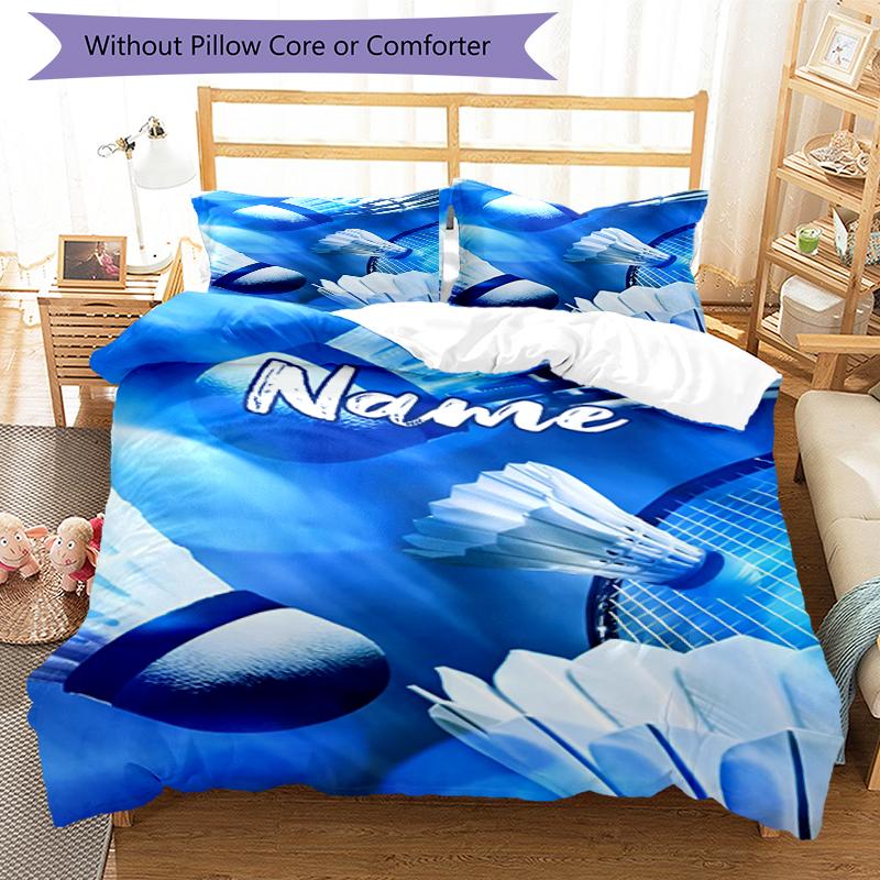 3pcs Custom Name badminton Bedding Set Duvet Cover Closure Includes 1 Duvet Cover & 2 Pillowcases, Soft and Comfortable for All Seasons.